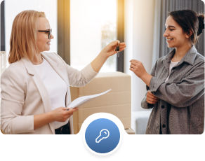 Landlord Insurance over an image of two women reviewing a document